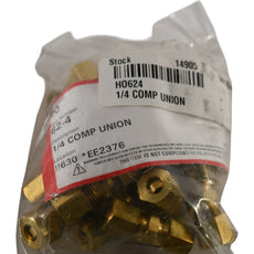 Pack of 20 NEW Holyoke 62-4 Brass 1/4 Straight Union Compression Fitting