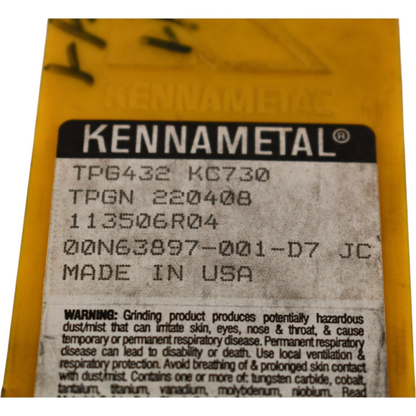 Pack of 10 NEW Kennametal TPG432 Grade- KC730 Indexable Carbide Insert ...
