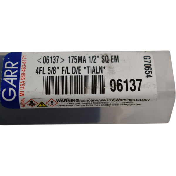 NEW GARR 06137 175MA Carbide End Mill 1/2'' Dia 4 Flute TiAlN Coated ...