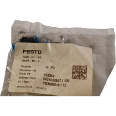 (2 Pack) NEW Festo QSMT-M5-4 T-Fittings | M5 Thd | 4mm Tube | Push-in