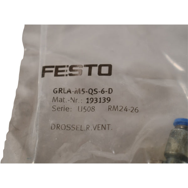 NEW Festo 193139 GRLA-M5-QS-6-D Valve | 6mm/M5 Ports | 0.2-10 bar – VB ...