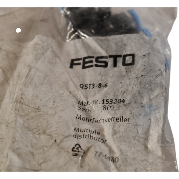 NEW Festo 153204 T-Connector | QST3-8-6 | Push-in | 360 Orientable