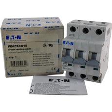 NEW EATON WMZS3D16 16A 3 Pole 5kA Type D DIN Rail Circuit Breaker 277/480V