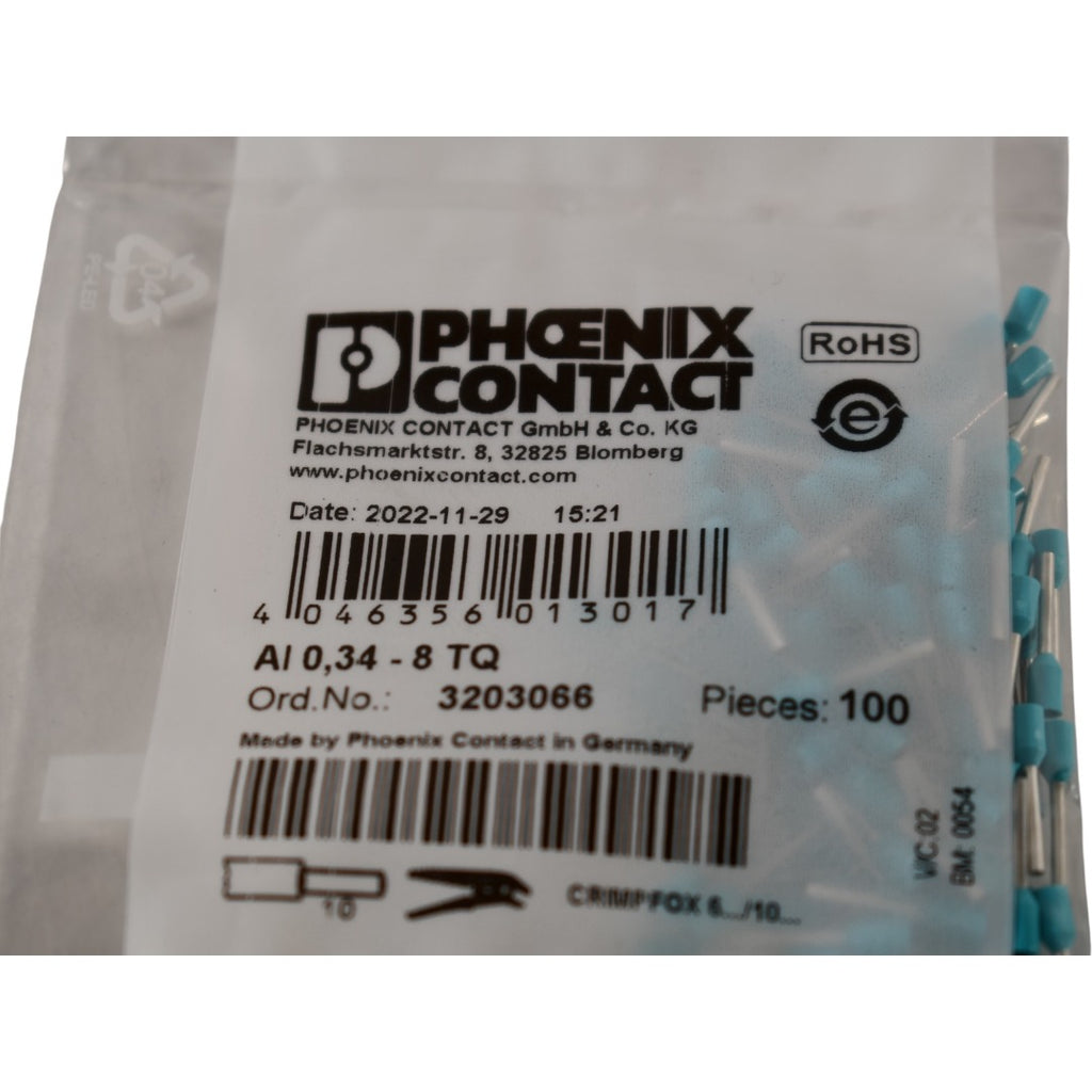Lot of 100 NEW Phoenix Contact 3203066 AI 0,348 TQ Ferrules 22AWG
