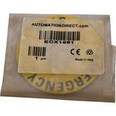 NEW Automation Direct ECX1651 Oversized E-STOP Legend Plate Yellow 22mm Round