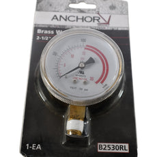 NEW Anchor B2530RL 2.5'' 0-30 PSI Brass Welding Gauge 1/4'' NPT Lower