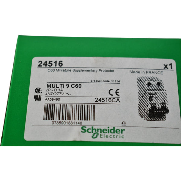 NEW Schneider Electric 24516 Multi 9 C60 2 Pole 1A D Curve Supplementa ...
