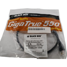 NEW Black Box EVNSL647-0002BK CAT6 550MHz UTP Patch Cable 2ft Black RJ45