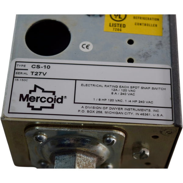 Mericod Dwyer Mercoid CS-10 Refrigeration Controller Pressure Switch 1-10 PSIG ...