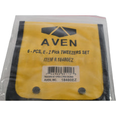 NEW Aven 18480EZ E-Z Pik 6 Piece Tweezer Set Stainless Steel Color Coded