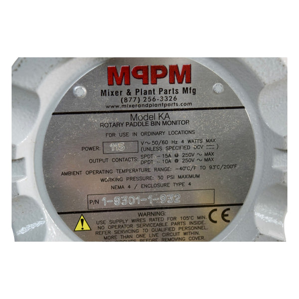 NEW Mixer Plant Parts Mfg Model KA 1-8301-1-932 Rotary Paddle Bin Moni ...