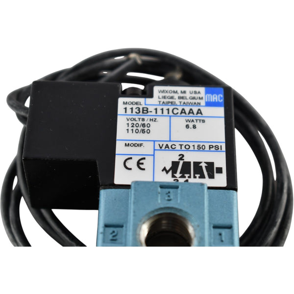 NEW MAC 113B-111CAAA Solenoid Valve 120VAC 1/4 NPT 150 PSI 3-Way Inlin ...