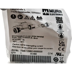 NEW Murr Elektronik 7000-12962-0000000 M12 Female 0-Deg 5-Pole A-Cod Screw Terminal