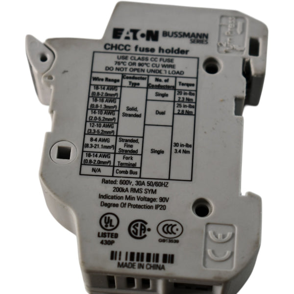 NEW Eaton Bussmann CHCC1DU Modular Fuse Holder Class CC 1-Pole 30A 600 ...