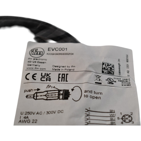 NEW IFM Electronic EVC001 M12 4-Pin Female Straight Sensor Cable Cords ...