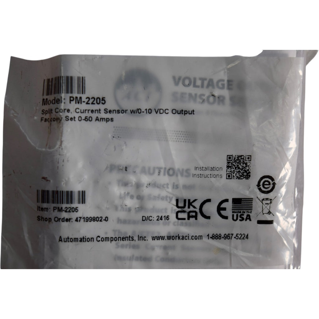 NEW ACI PM-2205 Split Core Current Sensor 0-10 VDC Output 0-50 Amps In ...