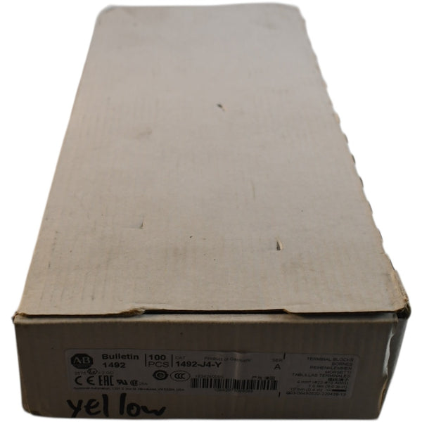 Pack of 100 NEW Allen-Bradley 1492-J4-Y IEC Terminal Block 35A Yellow ...
