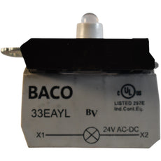 NEW BACO 33EAYL 24V AC/DC Yellow LED Light Block Screw Terminal 22mm