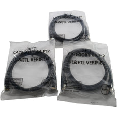 NEW Lot of 3 Cat6A FTP Shielded Ethernet Patch Cable Black 3FT 10Gbps RJ45