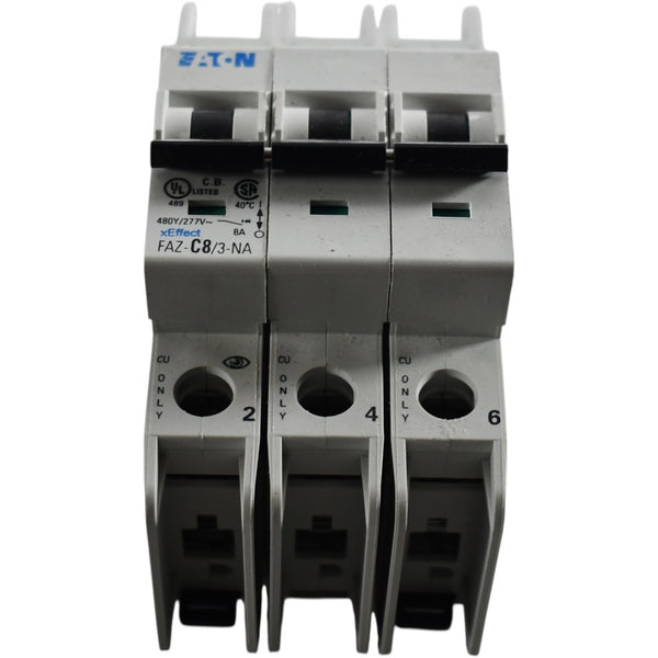 NEW Eaton FAZ-C8/3-NA Miniature Circuit Breaker 8A 3-Pole 480V C-Curve ...