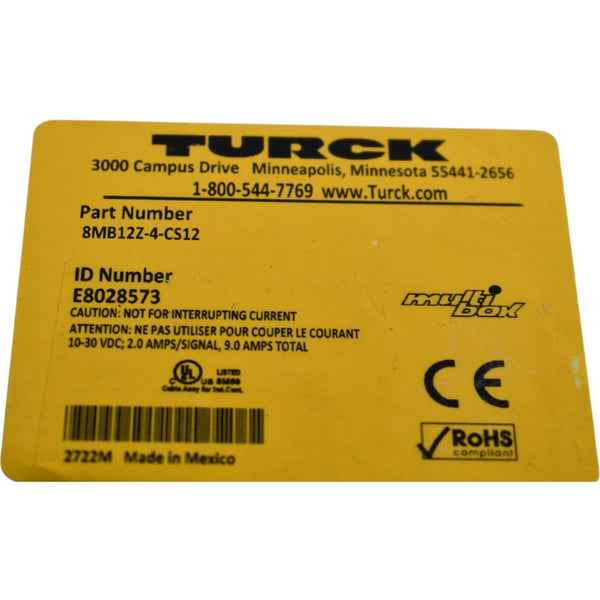 NEW Turck 8MB12Z-4-CS12 Eurofast 8 Port M12 Passive Junction Box M23 E ...
