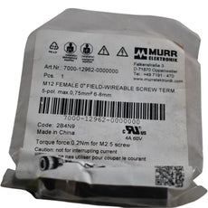 NEW Murr Elektronik 7000-12962-0000000 M12 Female Connector 5-Pole Screw Term