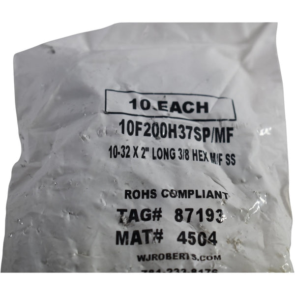 NEW WJ Roberts 10F200H37SP/MF 10-32 x 2 Hex Male-Female Standoff Stain ...