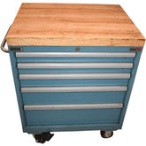 Lista 6 Drawer Mobile Tool Cabinet Maple Butcher Block Top 28x22.5x36 Blue