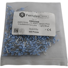 Pack of 500 NEW Ferrules Direct AW02508 24 AWG Insulated Ferrules 8mm Pin Blue