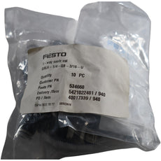 Pack of 10 NEW Festo GRLA-1/4-QB-3/16-U 534660 One-Way Flow Control Valve