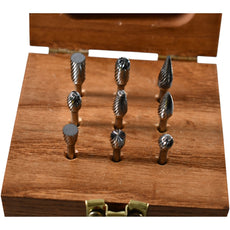 Rotary Burr Set 9-Piece 1/8'' Shank Double Cut Wood Case Assorted