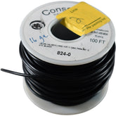 NEW Consolidated 824-0 16 AWG Stranded PVC Black Hook Up Wire Spool 100 FT