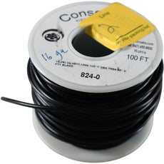 NEW Consolidated 824-0 16 AWG Stranded PVC Black Hook Up Wire Spool 100 FT