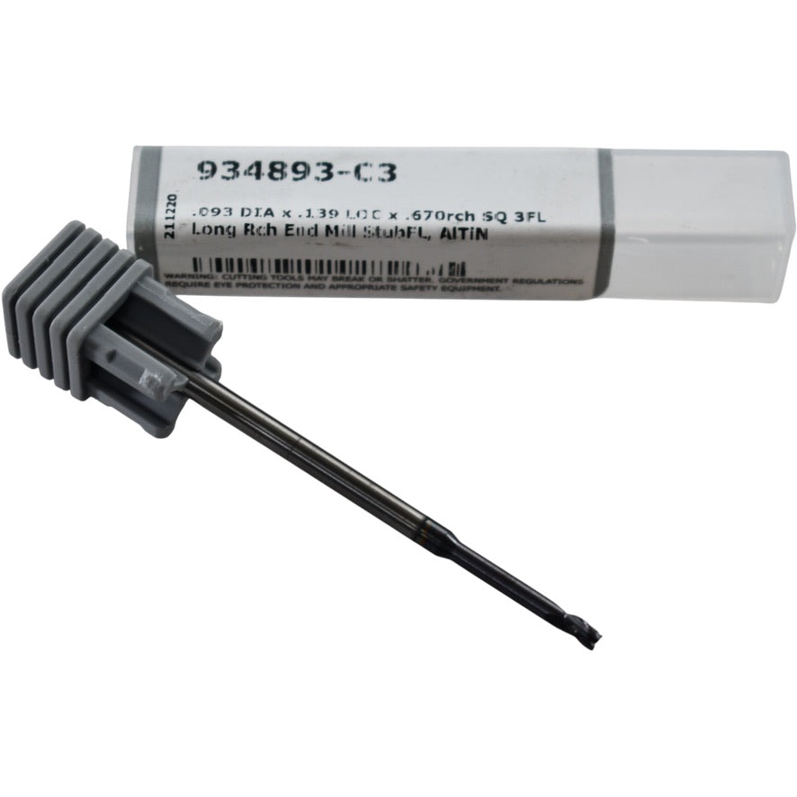 NEW Harvey Tool 934893-C3 Carbide End Mill - .093 Dia. - 3 Flute - 1/8'' Shank