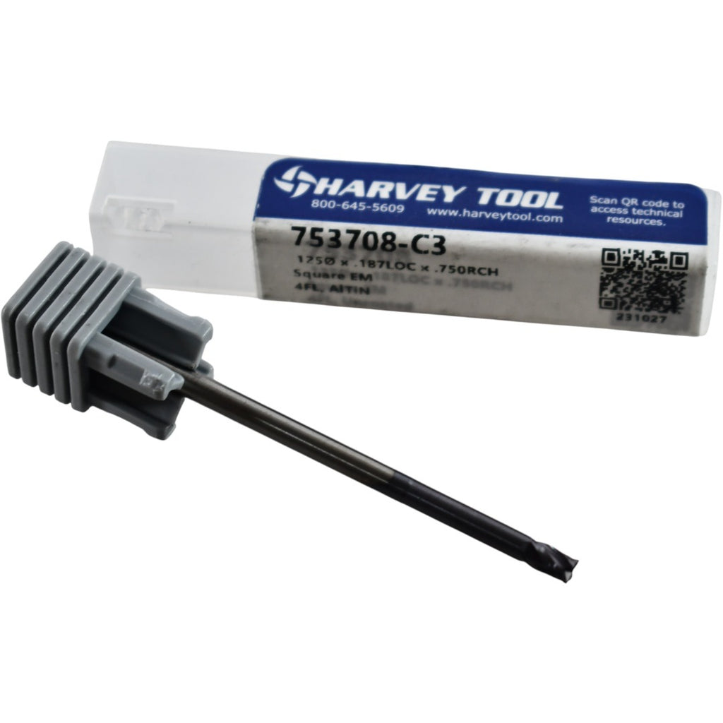 NEW Harvey Tool 753708-C3 Carbide End Mill - .1250'' Dia. - 4 Flute - Long Reach