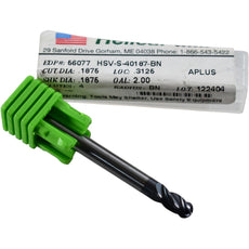 NEW Helical Solutions 56077 HSV-S-40187-BN 3/16'' 4FL Aplus Carbide Ball Nose End Mill