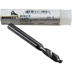 NEW Bassett B36416 DRS 1/4 Stub Length Drill Bit Solid Carbide 4-Facet 118 Point