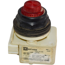 Square D 9001KM38 Ser H 30mm Pilot Light Module Red Lens 120V AC DC 120MB