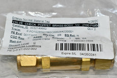 NEW Swagelok B-8C-1/3 Brass Poppet Check Valve, Fixed Pressure, 1/2 in. Tube Fitting, 1 psig