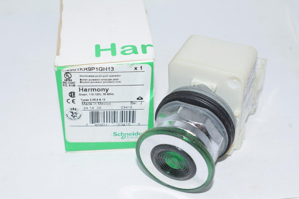 NEW Schneider Electric 9001KR9P1GH13 Green Pushbutton Switch; Maintained; Push Pull; 30mm Cutout; 9001K Series