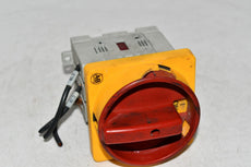 Allen Bradley 194E-E25-1753 Cracked Disconnect Switch, 3P, 2-Position, 25A, 690VAC, Red/Yellow Knob