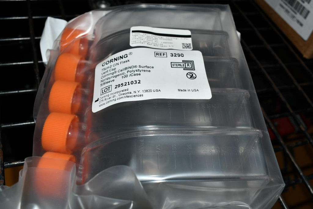 Rectangular Corning Container Case of 100 NEW Corning 3290 Sterile 75cm2 Rectangular Cell Culture Fl ...