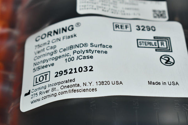 Case of 100 NEW Corning 3290 Sterile 75cm2 Rectangular Cell Culture Fl ...