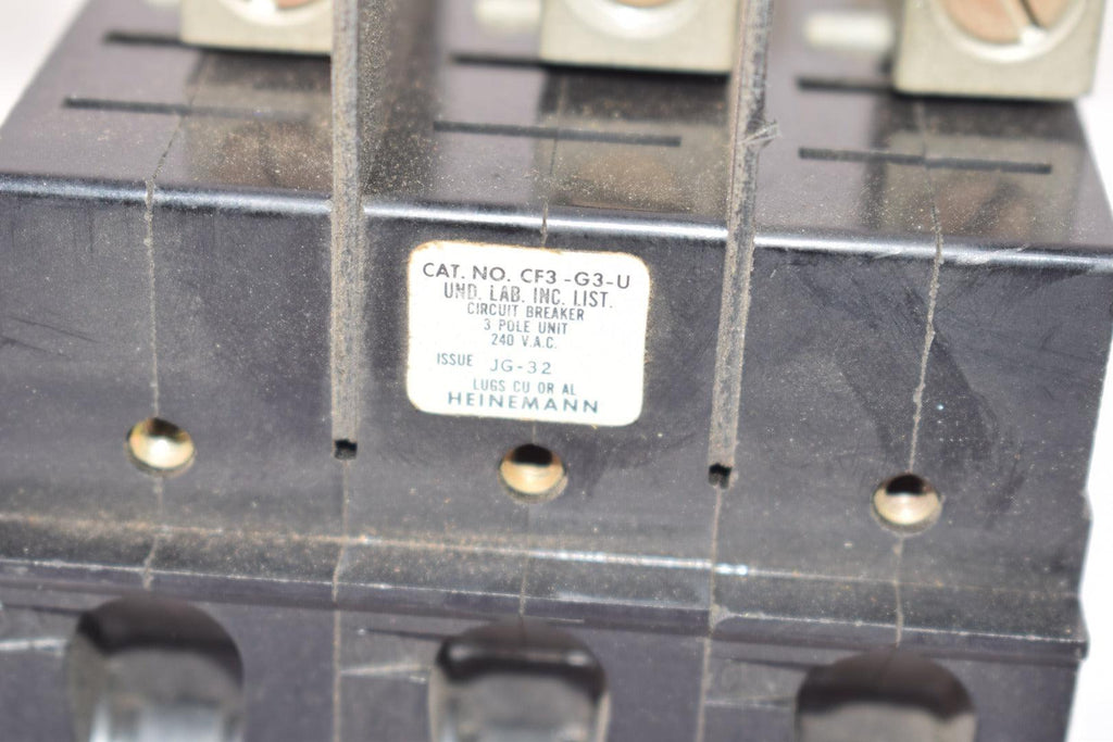 Heinemann Electric Circuit Breaker CF3G3U 3 Pole Unit 240 VAC JG32