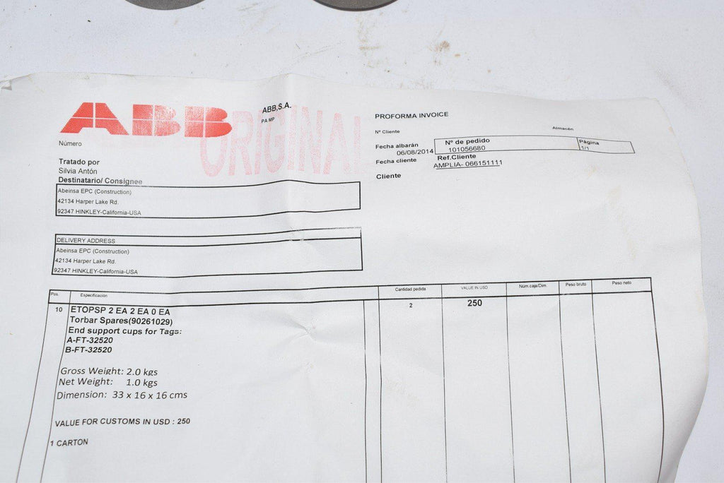 Lot of 2 ABB ETOPSP Torbar Spares 90261029 End Support Cups – VB ...