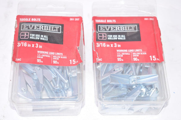 Lot of 2 Packs of Everbilt 261262 3/16 in. x 3 in. Zinc-Plated Toggle ...