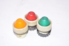 Lot of 3 Vintage Pilot Light Caps, Red, Green, Yellow, 7/8'' W