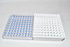 Lot of 5 Nunc 264263 Vial Storage Box and Rack, White Polycarbonate 10 x 10 Box with Blue 4 x 6 Polyketone Rack