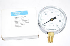 NEW Ashcroft 25W1005H02L30 Size: 2-1/2'' x 1/4'' NPT Lower Connection 0/30 PSI Pressure Gauge