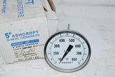 NEW Ashcroft 50-EI-60-E-060 0-800F 5'' Bimetal Thermometer EI 1/2'' NPT 6'' Stem